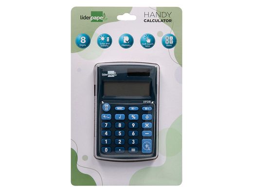 Calculadora liderpapel bolsillo xf06 8 digitos solar y pilas color azul 98x62x8 mm
