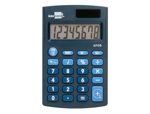 Calculadora liderpapel bolsillo xf06 8 digitos solar y pilas color azul 98x62x8 mm