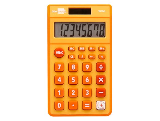Calculadora liderpapel bolsillo xf10 8 digitos solar y pilas color naranja 115x65x8 mm