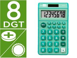 Calculadora liderpapel bolsillo xf13 8 digitos solar y pilas color verde 115x65x8 mm