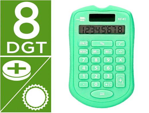 Calculadora liderpapel bolsillo xf42 8 digitos solar y pilas color verde 94x59,5x10,5mm