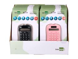 Calculadora liderpapel bolsillo xf44 8 digitos solar y pilas 94x59,5x10,5mm colores azul verde rosa exp de 16