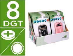 Calculadora liderpapel bolsillo xf44 8 digitos solar y pilas 94x59,5x10,5mm colores azul verde rosa exp de 16