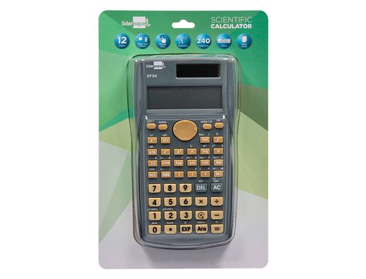 Calculadora liderpapel cientifica xf34 12 digitos 240 funciones con tapa solar y pilas color gris 156x85x20