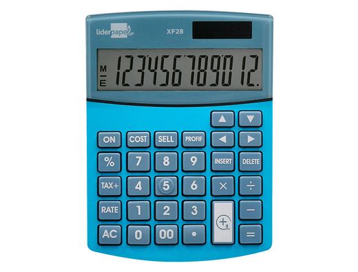 Calculadora liderpapel sobreme sa xf28 12 digitos dos lineas coste venta margen y tasas solar y pilas azul 155x115x25 mm