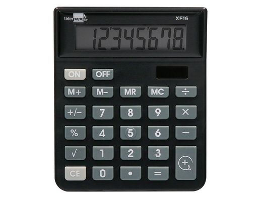 Calculadora liderpapel sobremesa xf16 8 digitos solar y pilas color negro 127x105x24 mm
