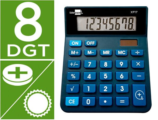 Calculadora liderpapel sobremesa xf17 8 digitos solar y pilas color azul 127x105x24 mm