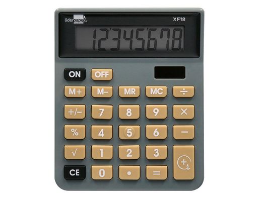 Calculadora liderpapel sobremesa xf18 8 digitos solar y pilas color gris 127x105x24 mm