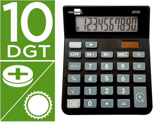 Calculadora liderpapel sobremesa xf20 10 digitos solar y pilas color negro 127x105x24 mm