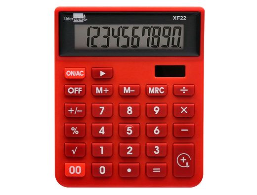 Calculadora liderpapel sobremesa xf22 10 digitos solar y pilas color rojo 127x105x24 mm