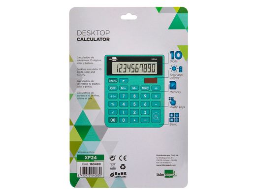 Calculadora liderpapel sobremesa xf24 10 digitos solar y pilas color verde 127x105x24 mm