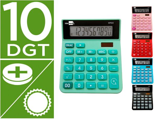 Calculadora liderpapel sobremesa xf25 10 digitos solar y pilas 127x105x24 mm expositor de 10 unidades