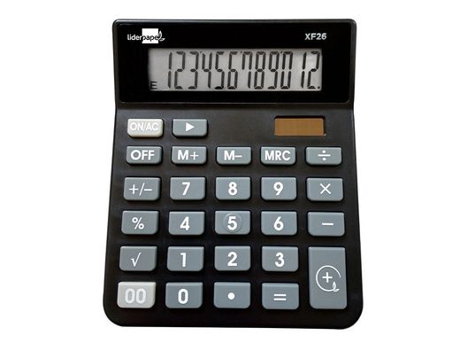 Calculadora liderpapel sobremesa xf26 12 digitos solar y pilas 127x105x24 mm color negro