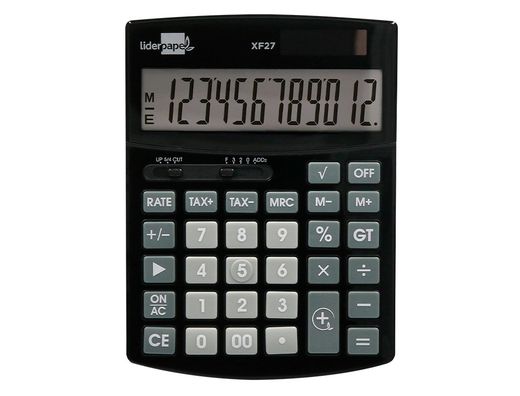 Calculadora liderpapel sobremesa xf27 12 digitos tasas solar y pilas color negro 155x115x25 mm
