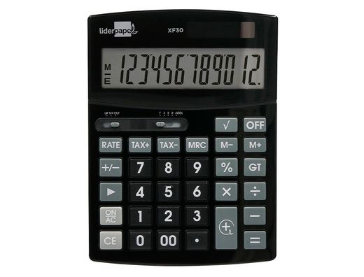 Calculadora liderpapel sobremesa xf30 12 digitos tasas solar y pilas color negro 190x140x25 mm