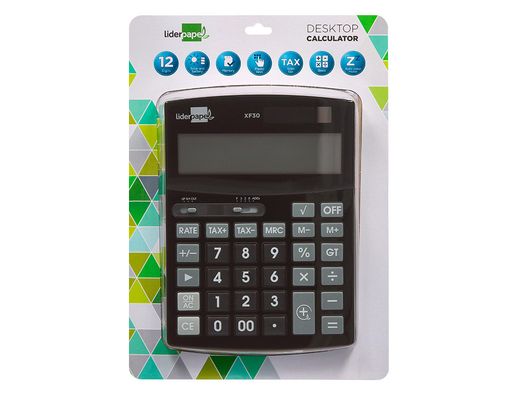 Calculadora liderpapel sobremesa xf30 12 digitos tasas solar y pilas color negro 190x140x25 mm