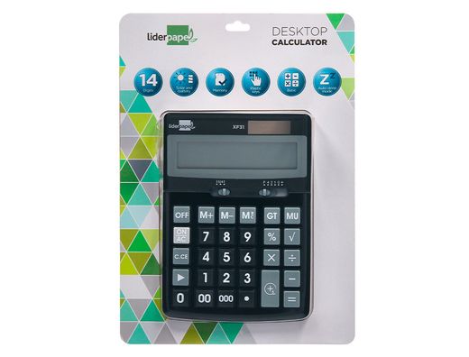 Calculadora liderpapel sobremesa xf31 14 digitos solar y pilas color negro 170x122x35 mm