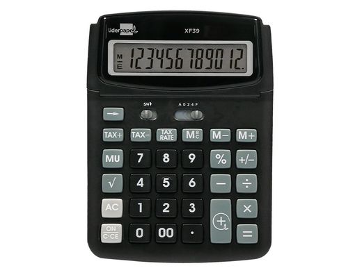 Calculadora liderpapel sobremesa xf39 12 digitos solar y pilas color negro 190x140x32 mm 40% reciclado