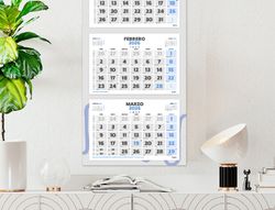 Calendario pared liderpapel 3 meses vistas 2026 plegable 33x70 cm papel 90 gr