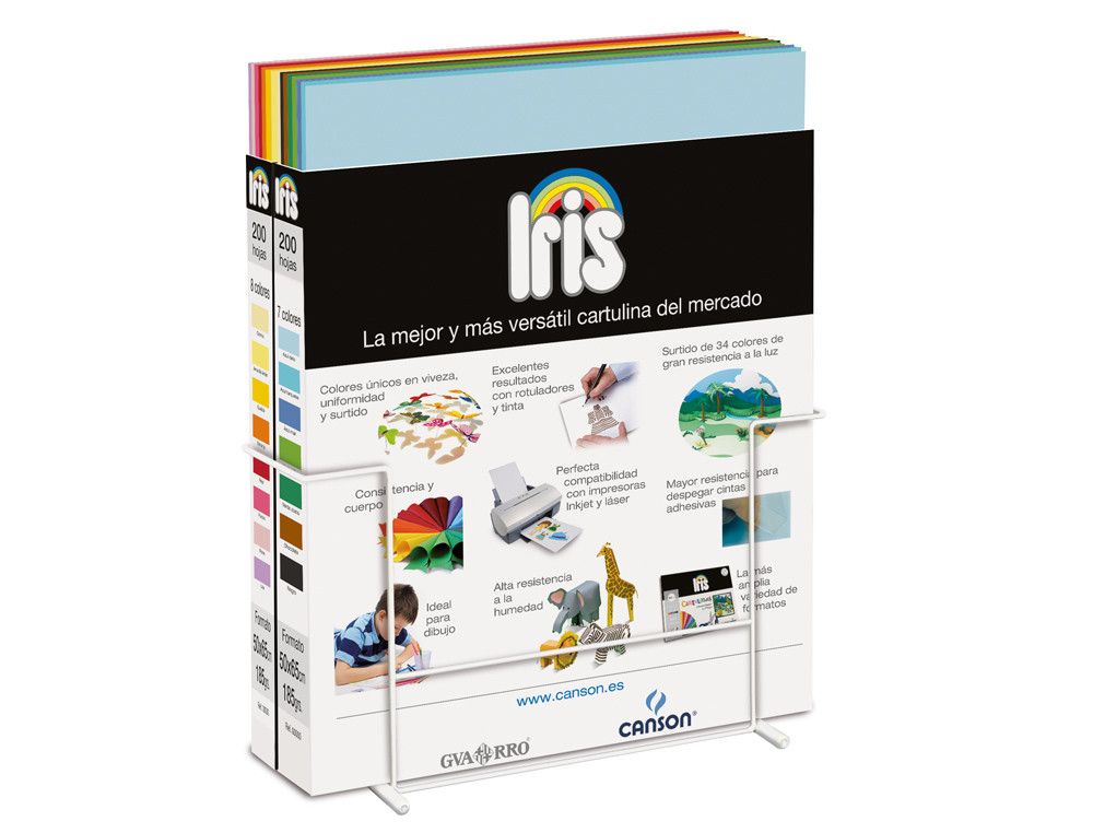 CANSON Caja Expositora cartulina 200 Hojas 50x65cm 15 colores surtidos 200004696