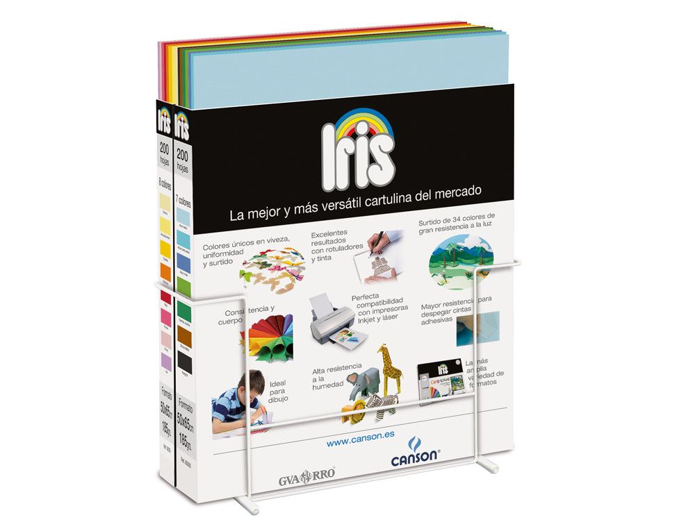 CANSON Caja Expositora Contenido B cartulina 200 Hojas 50X65cm 7 colores surtidos 200004697