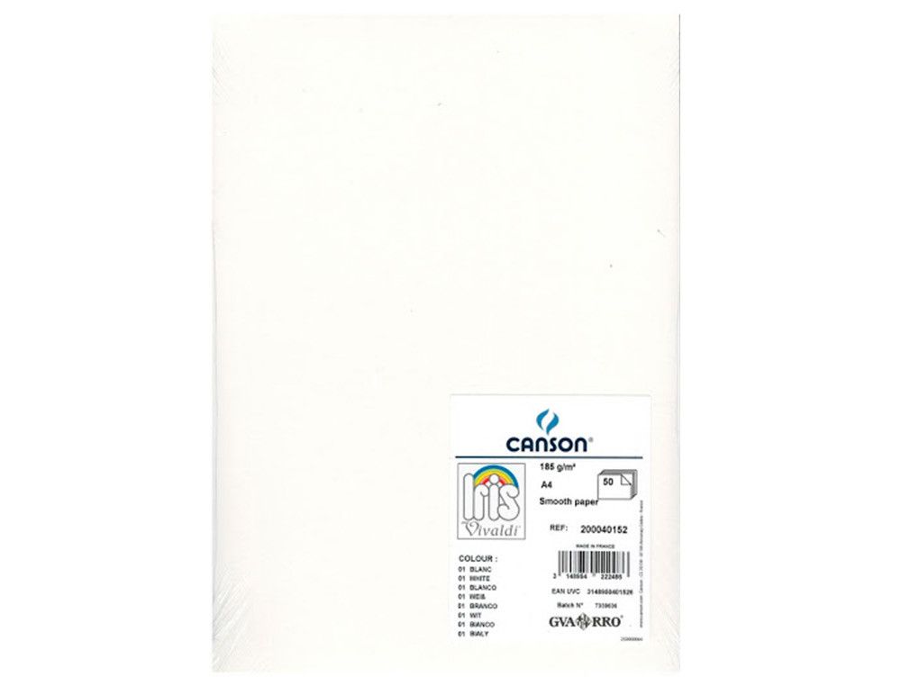 CANSON Cartulina Iris 50 Hojas A4 Blanco 185 g 200040152