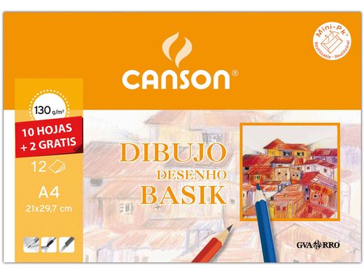 CANSON Paquete 10 hojas papel de dibujo blanco A4+ con recuadro 24x32 cm.