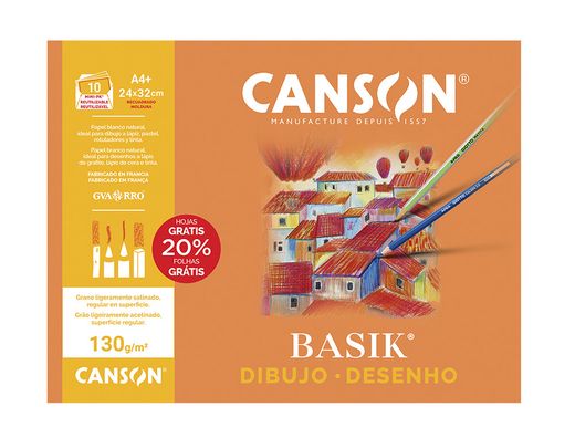 CANSON Paquete 10 hojas papel de dibujo blanco A4+ con recuadro 24x32 cm.