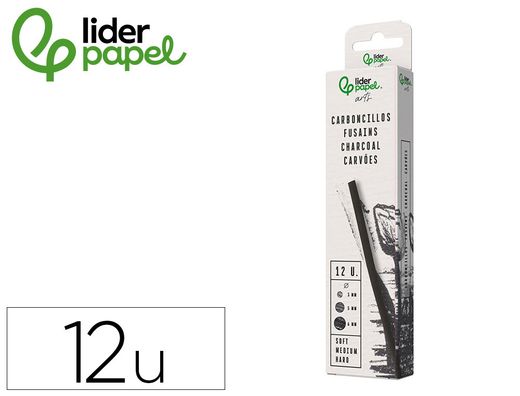 Carboncillo redondo para dibujo liderpapel caja de 12 unidades diametros surtidos