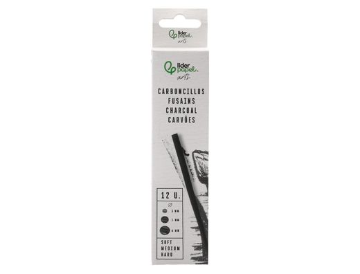 Carboncillo redondo para dibujo liderpapel caja de 12 unidades diametros surtidos