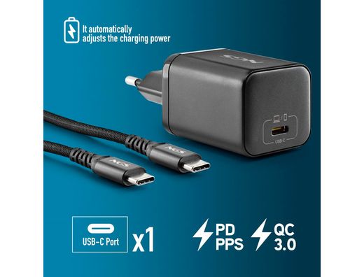 Cargador ngs de pared gan ultrarapido para portatil de 65w con 3 puertos: 2 usb-c y 1 usb-a
