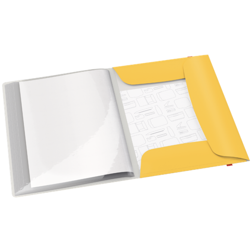 Carpeta 20 fundas Leitz Cosy Plus con 3 solapas y cierre con goma, DIN A4, amarillo