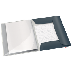 Carpeta 20 fundas Leitz Cosy Plus con 3 solapas y cierre con goma, DIN A4, gris