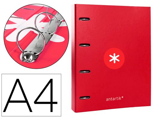 Carpeta 4 anillas 40 mm mixtas liderpapel antartik A4 forrada color frambuesa