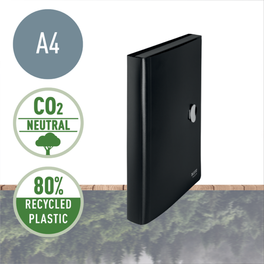 Carpeta acordeón Leitz Recycle. PP. 5 compartimentos expandibles más 1 frontal fijo. DIN A4. negro
