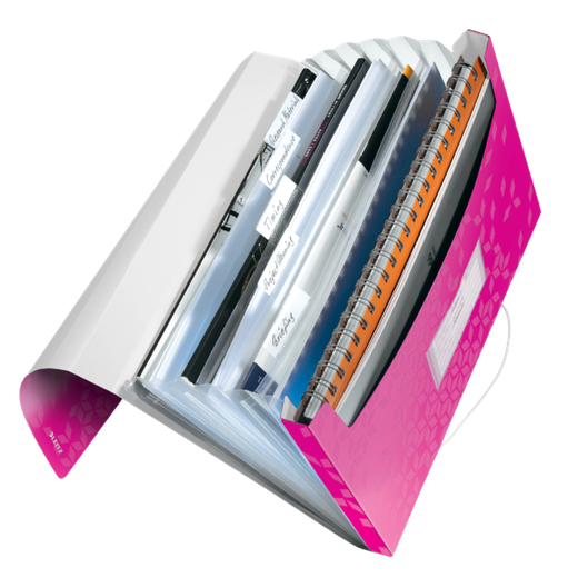 Carpeta acordeón WOW. PP. 6 separadores más 1 extra ancho. DIN A4, fucsia