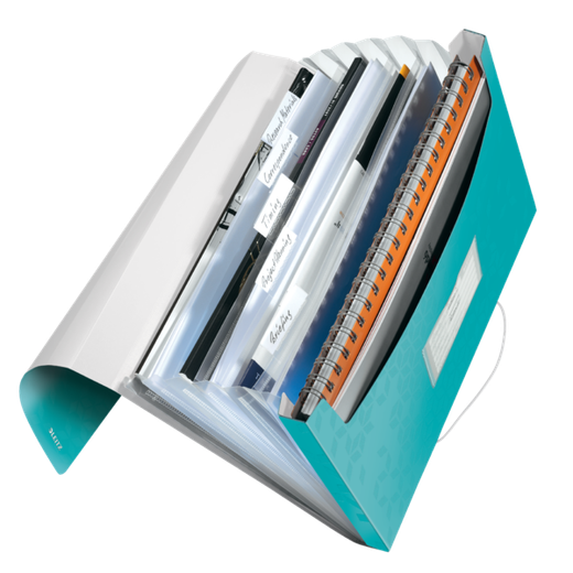 Carpeta acordeón WOW. PP. 6 separadores más 1 extra ancho. DIN A4, turquesa