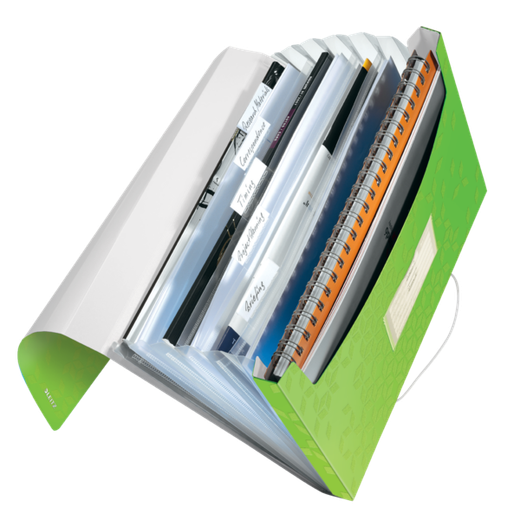 Carpeta acordeón WOW. PP. 6 separadores más 1 extra ancho. DIN A4, verde