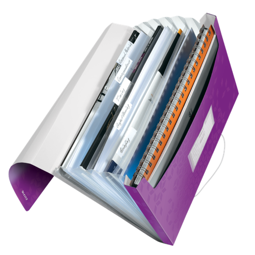 Carpeta acordeón WOW. PP. 6 separadores más 1 extra ancho. DIN A4, violeta