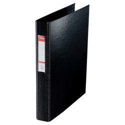 Carpeta anillas plástico forrado. Con interior plástico y tarjetero. 2 anillas Ø 25 mm. DIN A4 negro