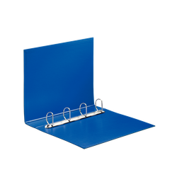 Carpeta anillas plástico forrado. Con interior plástico y tarjetero. 4 anillas D 40 mm. Folio azul