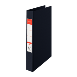 Carpeta anillas plástico forrado. Con interior plástico y tarjetero. 4 anillas Ø 25 mm. DIN A4 negro
