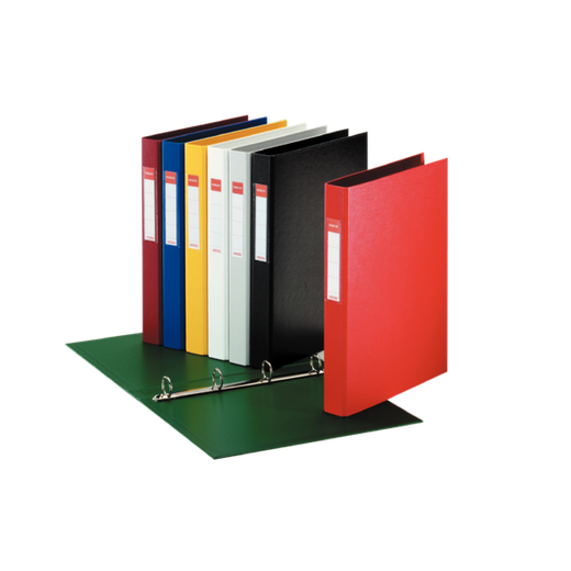 Carpeta anillas plástico forrado. Con interior plástico y tarjetero. 4 anillas Ø 25 mm. DIN A4 negro