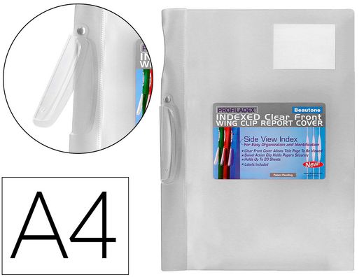 Carpeta beautone dossier pinza lateral 48384 polipropildin-a4 incolora pinza giratori-pack de 10 retractilado