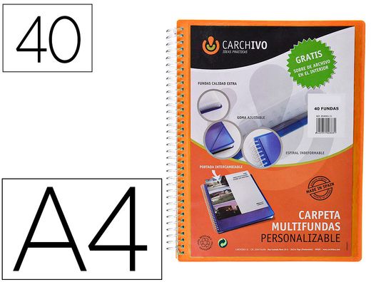 Carpeta carchivo archivex polipropileno canguro escaparate con espiral 40 fundas cierre gomas din a4
