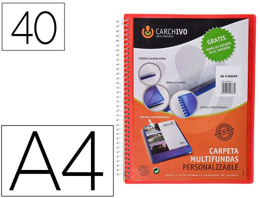 Carpeta carchivo archivex polipropileno canguro escaparate con espiral 40 fundas cierre gomasdin a4