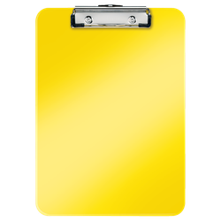 Carpeta con pinza metálica WOW. Fabricada en PS. DIN A4. amarillo