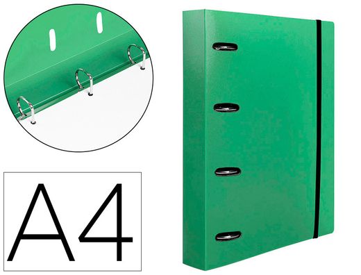 Carpeta con recambio liderpapel A4 cuadro 5mm 100 hojas 80g polipropileno 4 anillas 25mm color verde