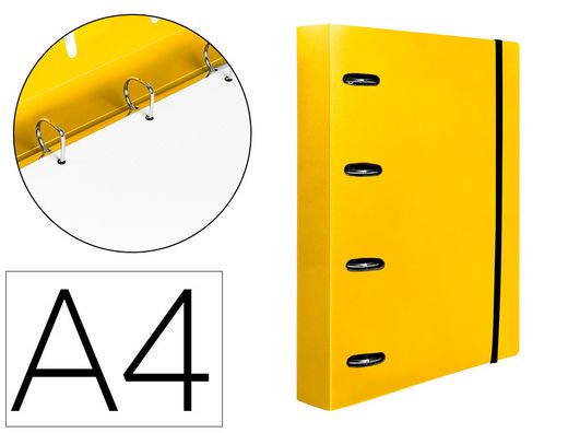 Carpeta con recambio liderpapel a4 cuadro 5mm 100 hojas 80g polipropileno 4 anillas 40mm amarillo fluor