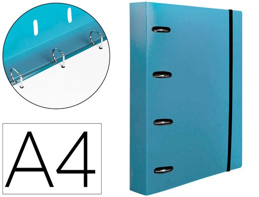 Carpeta con recambio liderpapel a4 cuadro 5mm 100 hojas 80g polipropileno 4 anillas 40mm celeste opaco